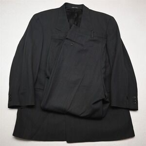 Vtg Italy Double Breasted 42S 36x30 Green Trabaldo Herringbone Wool Mens Suit